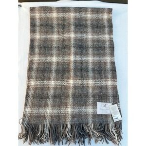 Bronte by Moon Natural Wool Ombre Brown Plaid Fringe Throw Blanket‎ 135x195cm